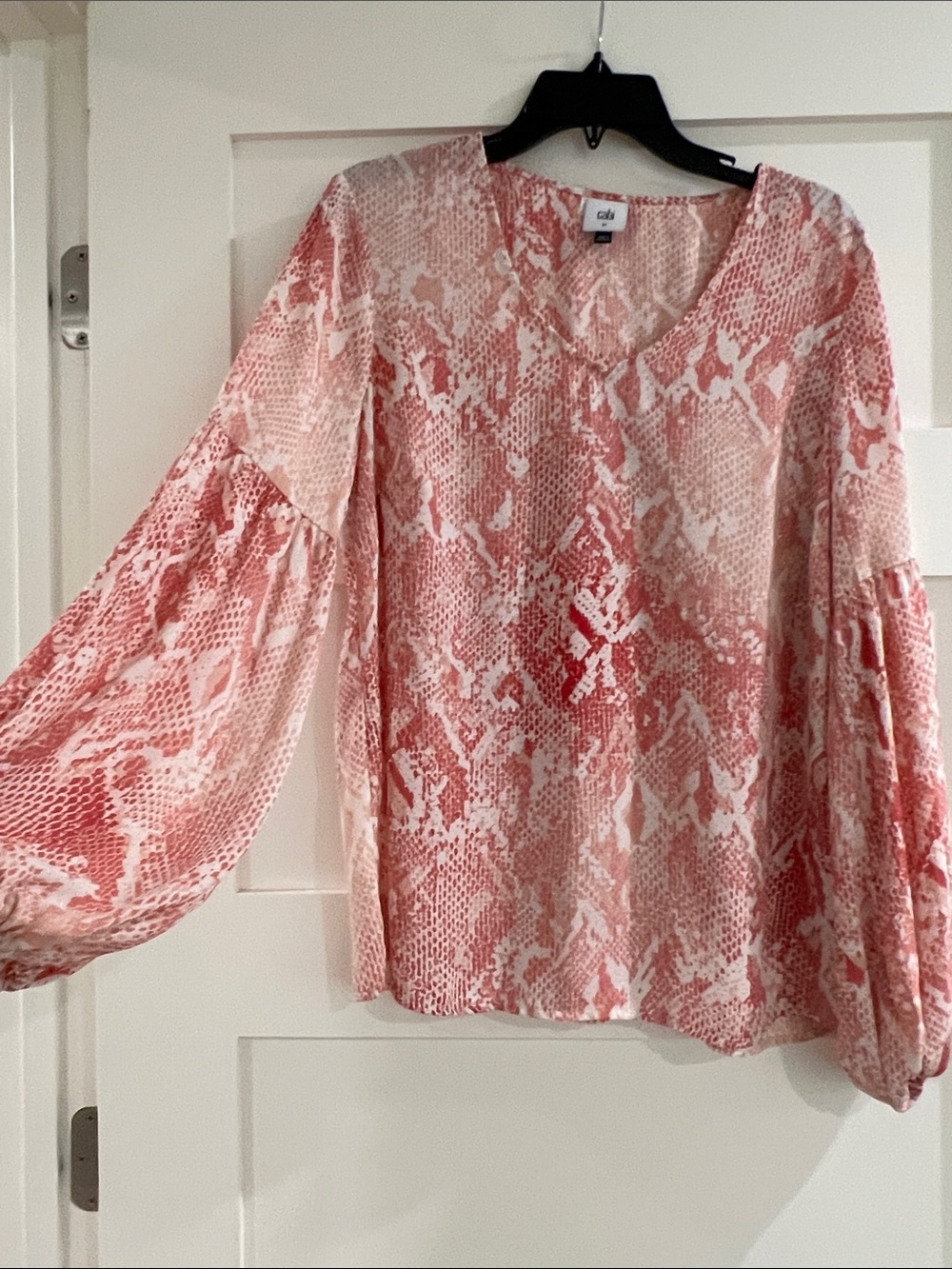 CAbi Blush Snake-Print V-Neck Blouse